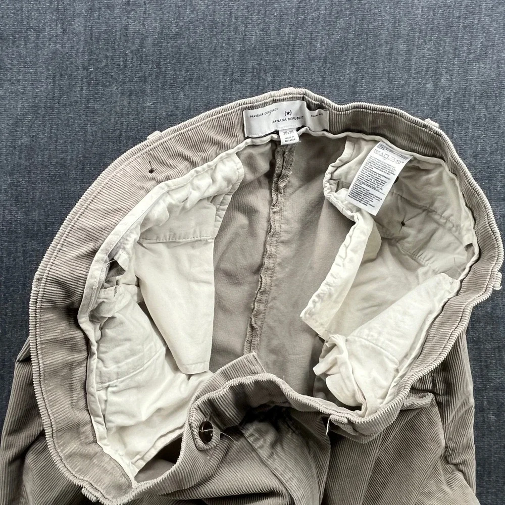 Banana Republic Traveler Corduroy Pants Mens 38x30 Tan Cotton Slim Fit Trousers